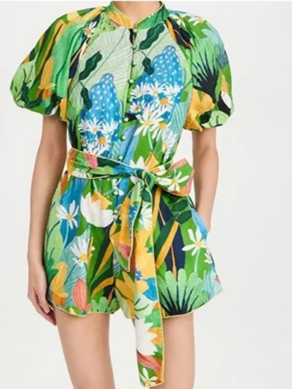 Farm Rio Vintage Toucans Linen-Blend Romper Size XL